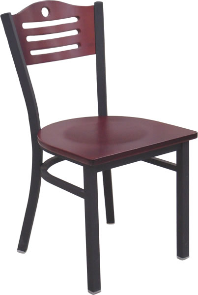 Chair, Metal Frame, Wood Seat, Mahogany