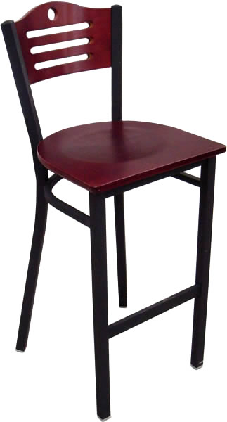 Attco - Metal Frame Bar Stool with Mahogany Finish Wooden Seat