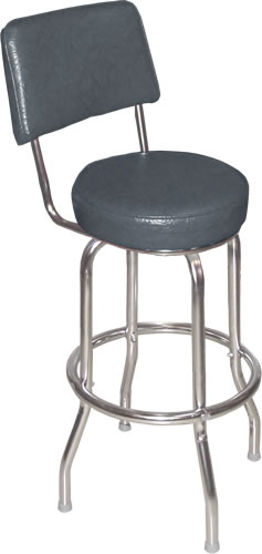 Black Bar Stool with Back with Single Ring Chrome Frame