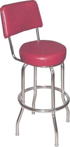 Bennington Furniture Corp. - Cranberry Red Bar Stool with Back with Single Ring Chrome Frame