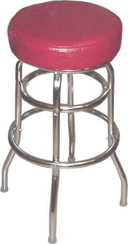 Cranberry Red Deluxe Seat Bar Stool with Double Ring Chrome Frame