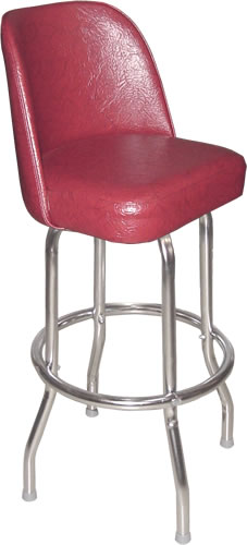 Cranberry Red Bucket Seat Bar Stool with Single Ring Chrome Frame