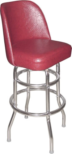 Cranberry Red Bucket Seat Bar Stool with Double Ring Chrome Frame