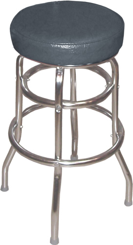 Black Bar Stool with Double Ring Chrome Frame