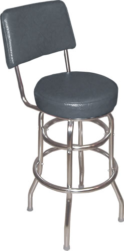 Black Bar Stool with Back with Double Ring Chrome Frame