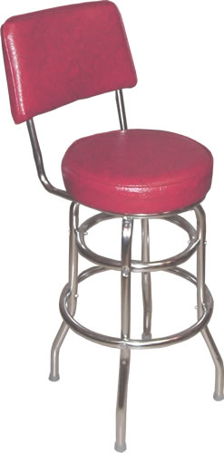 Bennington Furniture Corp. - Cranberry Red Bar Stool with Back with Double Ring Chrome Frame