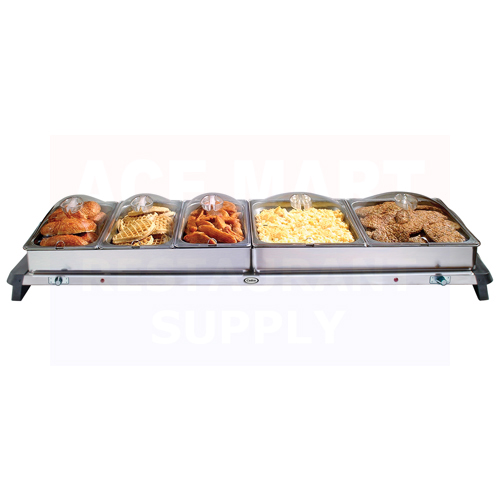 Cadco Ltd. - Five Pan Buffet Server with Clear Lids
