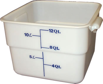 Food Container, Square, Polyethylene, White, 12 qt