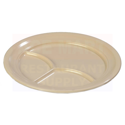 9-3/4� Tan Melamine Three Compartment Plate