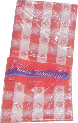Tablecover, Disposable Plastic, Red Check, 54