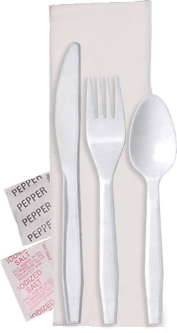 Dispoz-O Premium Disposable Products - Disposable Meal Kit with Fork Knife Spoon Salt Pepper Napkin