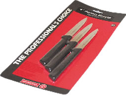 Knife, Paring, 3 Pack, Spear Point, Poly Handle, Black, 4