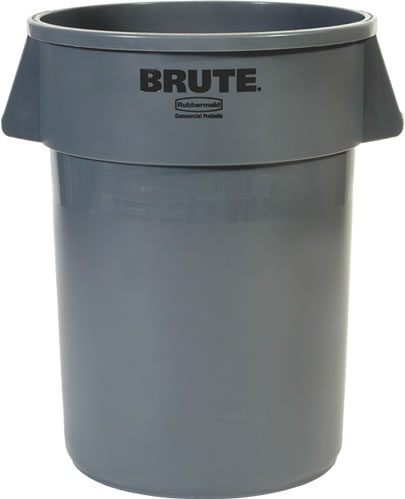 Waste Container, w/o Lid Round Brute Gray 32 gal.