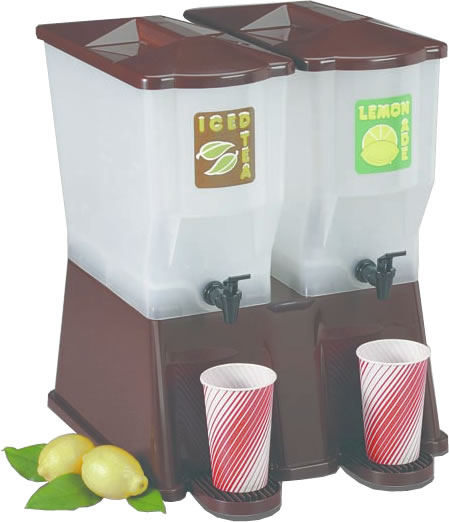 Beverage Dispenser, Twin Reservoir, Slimline, Brown, 3 gal Each