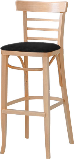 Waymar Industries - Natural Finish Ladderback Wood Bar Stool with Black Seat Pad