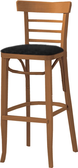 Medium Brown Finish Ladderback Wood Bar Stool with Black Seat Pad