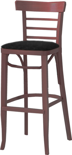 Deep Red Finish Ladderback Wood Bar Stool with Black Seat Pad