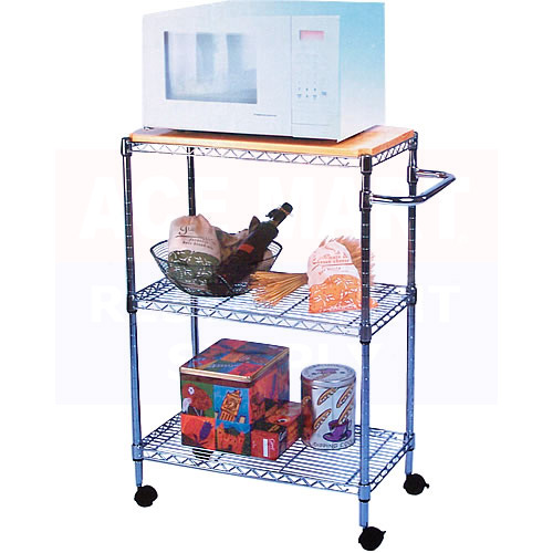 Deluxe 3 Wire Shelf Cart Kit with Wood Top